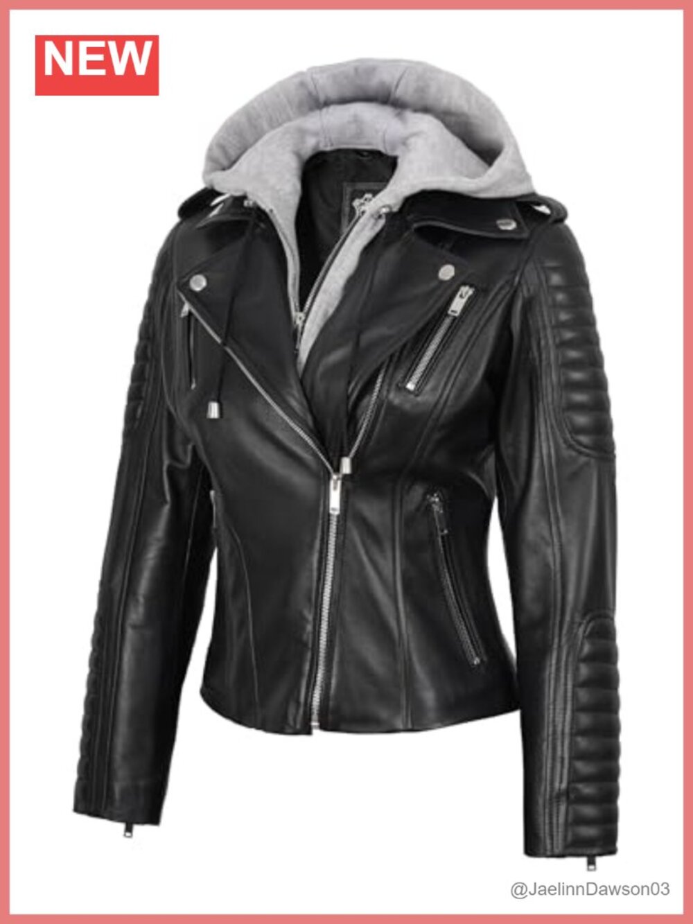 Womens Real Lambskin Leather Jacket Detachable Hood Asymmetrical Zip Moto